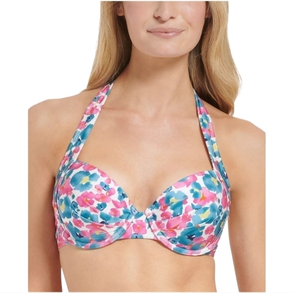 CALVIN KLEIN NWT $78 Women's Printed Ruched Convertible-Straps Bikini Top, Small